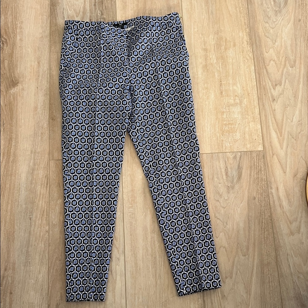 H&M Women's Geometric Cropped Pants - Blue and White